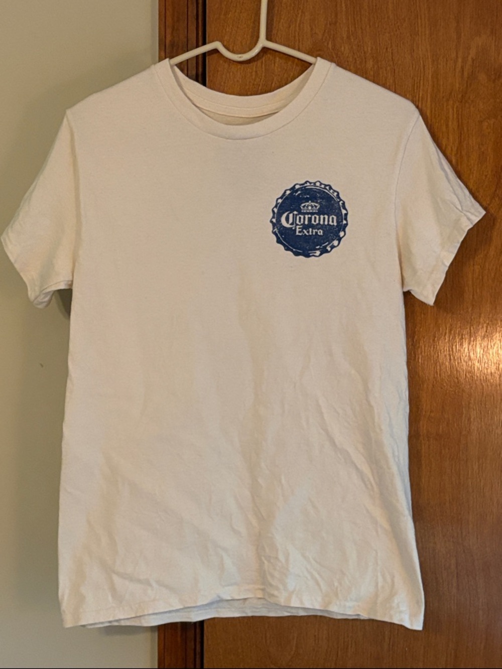 Corona white tee with blue logo